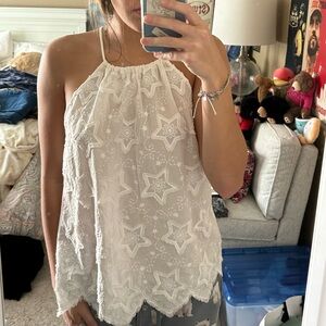Star Lace White Halter Top